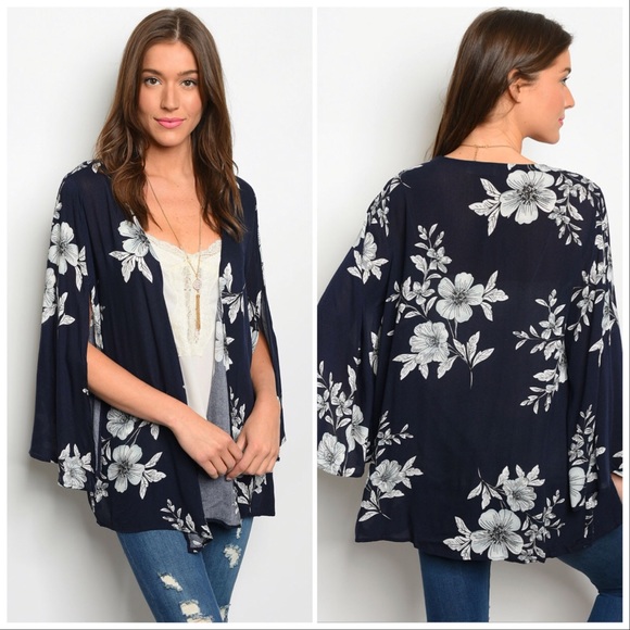 Jackets & Blazers - Only 1 Size S left💕Navy & White Floral Kimono Cardigan💕